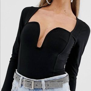 Long sleeve plunge leotard